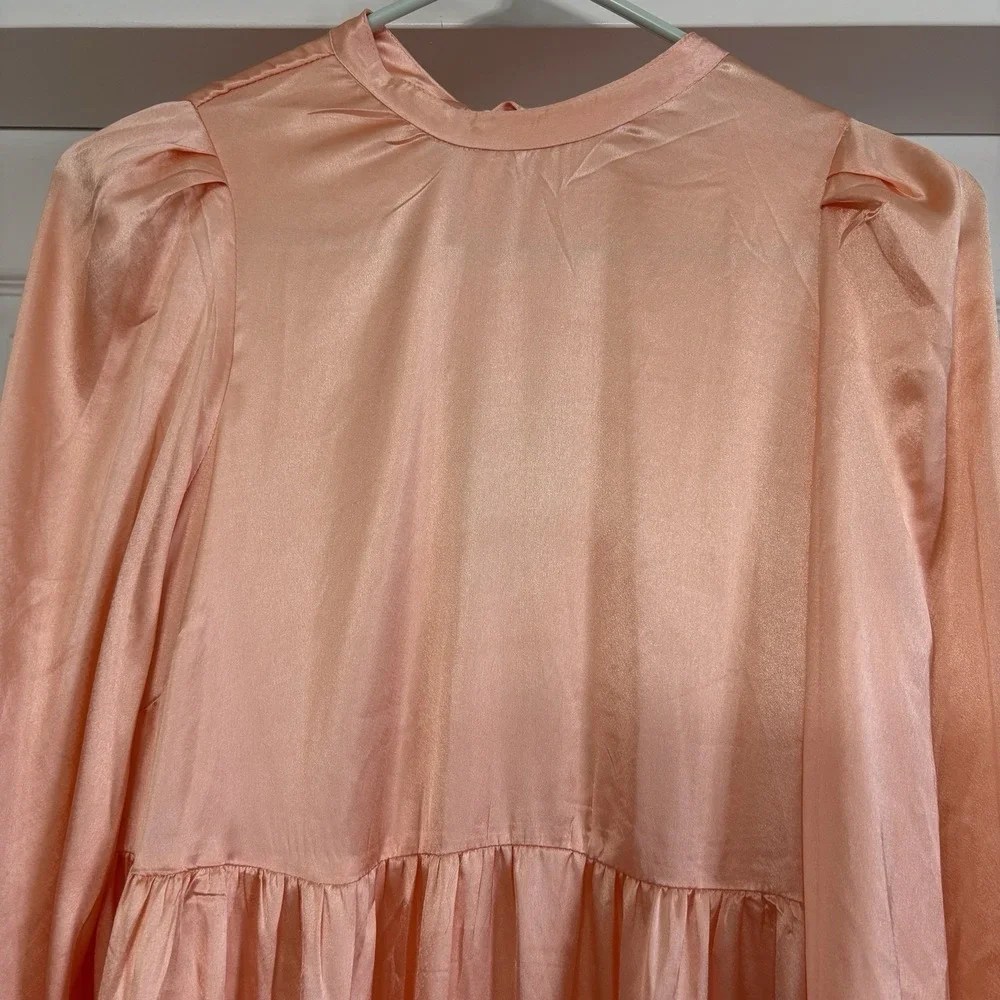 asos Satin Tiered Maxi Dress Sz 2 Coral Pink Salmon Flowy Oversized Silky Pastel - Picture 2 of 14